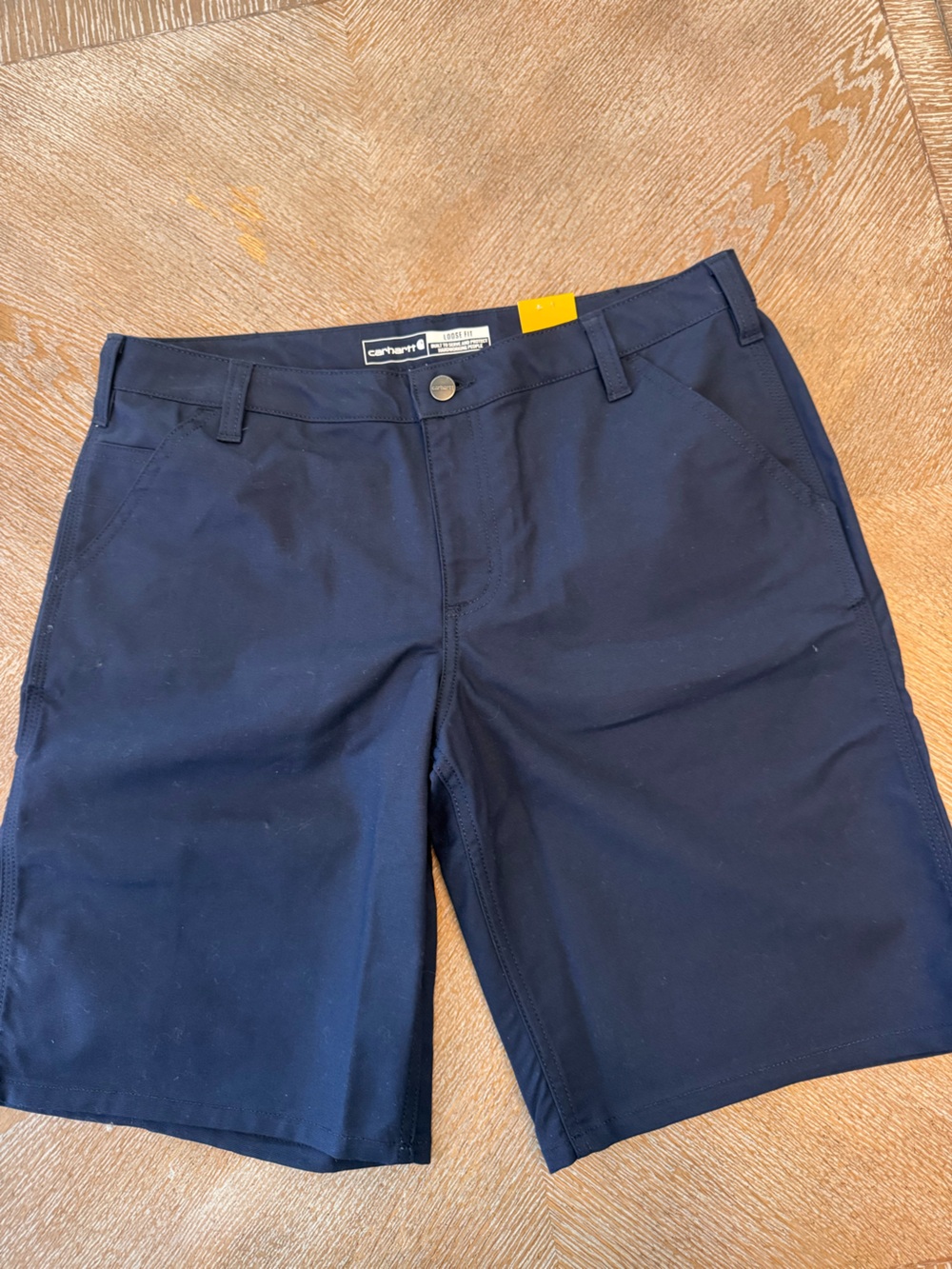NWT Carhartt Navy Blue Shorts Sz 12 Waist 34” Inseam 10” Pockets Loose Fit